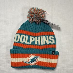 ’47 Miami Dolphins Football Knit Beanie Pom Hat One Size Teal Orange White